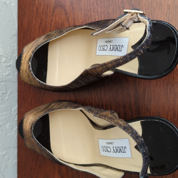 Jimmy Choo Nova 100 Copper Metallic Fabric Peep Toe Ankle Strap Heels Size 7.5 - Picture 7 of 11